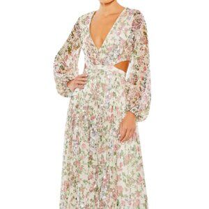 MAC DUGGAL A93746 SEQUIN CUTOUT FLORAL STRAPPY LACE UP BACK WHITE MULTI GOWN 6